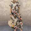 Plus storlek klänningar storlek boho klänning 5xl blommor tryck kort ärm baggy kaftan sommar lös casual bomull linne sundress vestidos 230518