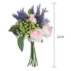 Decorative Flowers & Wreaths White Pink Purple Artificial Peony Rose Fake Grass Floral Bouquet Home Wedding Married Party Decoration Bridal