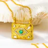 Pendentif Colliers Aomu Ins Français Or Couleur Incrusté Cristal Vert Zircon Pierre Oeil Carré Pendentifs Pour Femmes Bijoux De Mariage Olho Dr Dhyk6