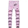 Herren Jeans Rosa Zerrissene Herren Frühling Sommer Nostalgische Distressed Hosen Lässige Slim Pantalones Para Hombre Vaqueros