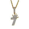 Pendentif Colliers Iced Out Lucky Number 7 Avec Cristal Couronne Charme Hip Hop Bling Bijoux Mens Party Collier Giftpendent Drop Delive Dh7Br