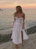 Grundläggande avslappnade klänningar Floraltryck Knutband Split lår Cami Dress Summer White Sleeveless Vneck Backless Beach Women slip Robe Femme 230519
