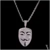 Hänghalsband stor storlek mask av v för vendetta hiphop fl ised ut kubik zirkoniumhalsband kedja män mode hiphop smycken droppe dhnky