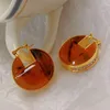 Boucles d'oreilles créoles CELI français Vintage ambre rond élégant métal plaqué or luxe accessoires à la mode bijoux pour femme