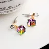 Pendientes de aro, colgante de cubo, pendiente de gota para mujer con piedras, colgante de Color verde claro, regalo de joyería