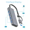Tipo C Hub 4 in 1 USB Dual Connector 5Gbps Alloggiamento in metallo Docking Station per PC Laptop Tablet Phone