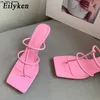 Slippers eilyken Design goud zilveren dames slipper vierkante knelpoging lage hakken glijbanen sandaal vakantie flip flops mujer schoenen j230519