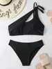 Costumi da bagno donna Bikini monospalla 2023 Costume da bagno donna sexy nero Costume da bagno solido Costumi da bagno Costume da bagno da bagno