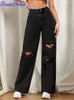 Jeans de mujer DenimColab Hole Washed Wide Leg Pants Jeans Mujer Loose Boyfriend Jeans 100% algodón Mom Jeans Pantalones casuales Pantalones de mezclilla 230519