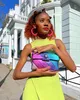 Orijinal deri mini Kurt Geiger Çanta Gökkuşağı Çanta Lüks Londra Çanta Tasarımcı Kadın Adam Stripes Omuz Moda Debriyaj Tote Crossbody Sling Çanta