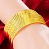 Pulseira 2 peças por atacado Bracelete fino em ouro amarelo cheio liso unopen dia 6.5cm