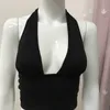 Kvinnors tankar Camis Kvinnor Strappy Cross Over Front Cut Out Halter Neck Sleeveless Backless Crop Top Bandage Vest Sommar Sexiga toppar Kvinnor Kläder P230519