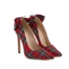 Chaussures habillées élégant rouge vert tissu à carreaux talon haut 12 cm réel Po bout pointu peu profond Plaid pompes de mariage 2023