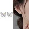 Charm Fashion Luxury Silver Color Orecchini di cristallo per le donne Retro Hollow Butterfly Colorful Stud Earring Party Femme Jewelry Gifts AA230518