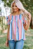 rose Striped Tiered Ruffle Cap Sleeve Top 2023 Hot New q3Wu#