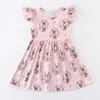 Vestidos para niñas Exclusivo Girlymax Easter Baby Ropa para niños Milk Silk Bunny Print Gingham Lawn Twirl Dress Hasta la rodilla Manga corta 230518