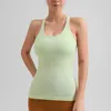 Kläder lu88289 yoga naken ebb till gatan lång tank top hög elastisk tråd topp sömlös rygg fitness rib med bröstkuddar för bantning yoga