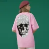Женская футболка красивая черепа футболка Women 2022 Лето с коротким рукавом Tops Lady Fashion Streetwear Slim Cotton Shirts Sunestone Size S-5xll230519
