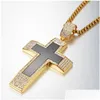 Pendant Necklaces Hiphop Chains Iced Out Bling Big Jesus Cross For Men Gold Color Stainless Steel Zirconia Hip Hop Jewelrypendant Dr Dhpay