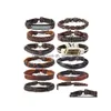 Identification 12Pcs/Set Retro Genuine Leather Bracelets For Women And Men Handmade Diy Mtilayer Woven Set Charm Couple Jewelry Drop Dhzgk