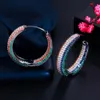 Huggie Cwwzircons Black Gold Color Blue Red CZ Pave Setting Round Large HoopEarrings for Women Statement Party Wedding Jewelry CZ832