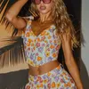 Kvinnors tankar Camis Women Fairy Grunge Camisole Flower Print V-Neck ärmlös Back Bow-bindning Rem Crop Tops Y2K Fashion 90s E-Girls Str