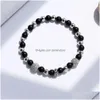 Perlé Haute Qualité 6Mm Mat Noir Nature Pierre Brins Bracelet Pour Femmes Hommes Élastique Sier Or Cristal Brillant Cuivre Perles Charme B Dhers