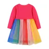 Flickans klänningar hoppande mätare säljer barns bomullsprinsessklänning Rainbow Print fickor Skolflickor Fashion Clothers Toddler Costume 230520
