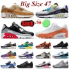 Nike Air Max Airmax 90 Women Mens Running Shoes 90s Solar Flare Pink Brown Suede Gray Orange Triple White Black Off Trainers 스포츠 스니커즈 사이즈 46