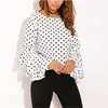 Kvinnors blusar skjortor kvinnor polka dot skjortor vår mode o nacken långärmad blus femininas casual svartvita toppar skjorta 230520