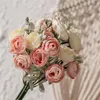 装飾的な花18ヘッドローズピンクシルクブーケペオン人工花嫁ウェディングホームデコレーションフェイクアレンジ