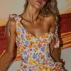 Kvinnors tankar Camis Women Fairy Grunge Camisole Flower Print V-Neck ärmlös Back Bow-bindning Rem Crop Tops Y2K Fashion 90s E-Girls Str