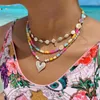 Pendant Necklaces KKBEAD Stacking Heart Necklace For Women Gift Boho Jewelry Colorful Heishi Natural Pearl Beaded Daisy Choker