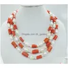 Earrings Necklace Set Classic 3 Rows Natural Coral Baroque Pearls The Latest Fashion African Bride Drop Delivery Je Dhgarden Dhjor