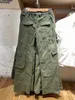 Kvinnor S Two Piece Pants Vintage Casual Green Cargo Women Autumn Solid Justerbar Elastic High midja Staka Retro Streetwear Y2K -byxor 230520
