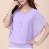 Femmes Blouses Chemises Casual Femmes Chemisier En Mousseline De Soie Femme Solide À Manches Courtes À Volants Chauve-Souris Chemise D'été Plage Plus La Taille 230519