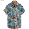 T-shirts pour hommes 2022 Chemises pour hommes Chemises hawaïennes Hommes Route 66 3d Imprimé Été Lâche Respirant Chemises Pour Hommes Rétro À Manches Courtes Chemise Rétro