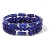 Strand 3pcs/set Tiger Eye Bracelets For Men Lapis Lazuli Bloodstone Cuboid Beads Bracelet Set Yoga Meditation Jewelry Pulsera Hombre