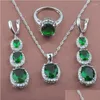 Earrings Necklace Set Amazing Green Zirconia Womens Sier Plated Pendant Ring Gift Box Tz0120 Drop Delivery Jewelry Dhgarden Dhsvf