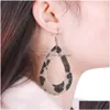 Stud Fashion Leopard Print Leather Pirecing Earrings For Women Girl Hollow Waterdrop Faux Fur Leathers Hook Dangle Earring Jewelry G Dhchu