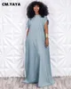 Basic Casual Dresses CM.YAYA Vintage Women Fashion Batwing Short Sleeve Denim Vback Loose Slim Maxi Long Dress High Street Vestido Jean Dresses 230520