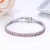 Bileklik 3mm 925 Sterling Gümüş Küme Yuvarlak Pembe CZ Ziron Tenis Bilezikleri Kadın Pulseras Pulseira Tavak Takı Kız Arkadaş Hediyesi