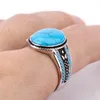 Rings Men Ring with Turquoise Vintage 925 Sterling Silver Oval Sky Blue Stone Life Track Significance Male Women Ring Jewelry Gift