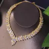 Colares de colares de luxo de colar de zircão cúbico jóias para folhas para folhas para mulheres jóias de festas de casamento de colar de noiva de cristal de ouro