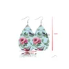 Otros 5.7X3.5Cm Pendientes de cuero de peso ligero para mujer Estampado floral Bohemio Lágrima Fiesta Joyería Entrega de gota de Navidad Dhh0O