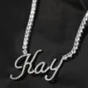 Necklaces Uwin Cursive Letter Custom Name Necklace Welding 2mm Tennis Chain Cubic Zirconia Necklace Fashion Hiphop Jewelry