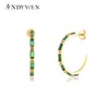 Huggie Andywen New 925 Sterling Silver Gold 19mm Big Hoops Square Zircon Green Black Piercing Hoops Earring Rock Punk Big