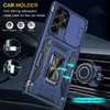 Slide Camera Designer mobiltelefonfodral för Samsung Galaxy S24 S23 Ultra S22 Plus S21 S20 Fe Armor Stuffsproof Magnetic Kickstand Phone Case Cover