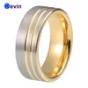 Bands 8mm Rose/Yellow Gold Wedding Band Tungsten Carbide Engagement Ring For Men Women With 2 Offset Grooves Pipe Cut Comfort Fit