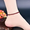 Anklets Exquisite 우아한 Garnet Anklet Ethnic Style Retro Beach Jewelry 2023 Super Fairy Red Rope Ocean Accessories